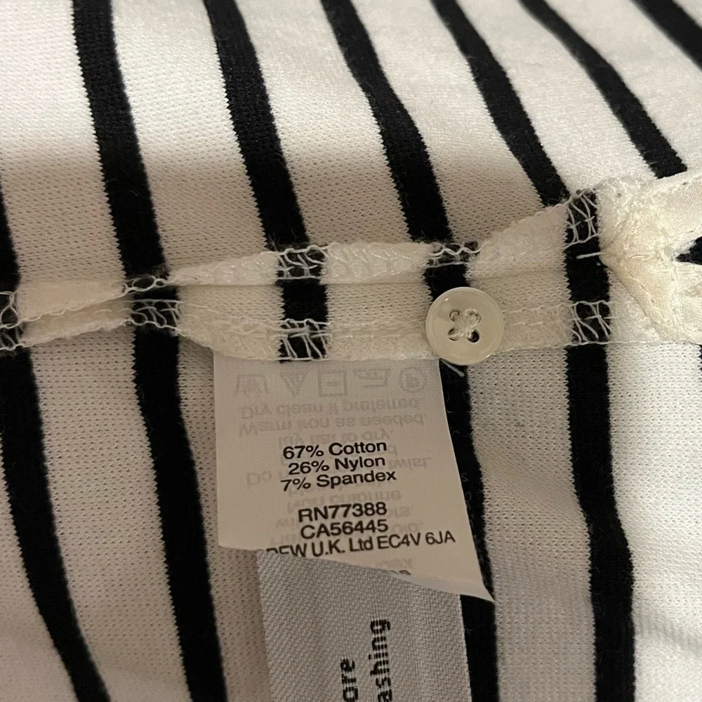 J Crew Sleeveless Black & White Striped Tank Top w/ Embellished Neckline, Small